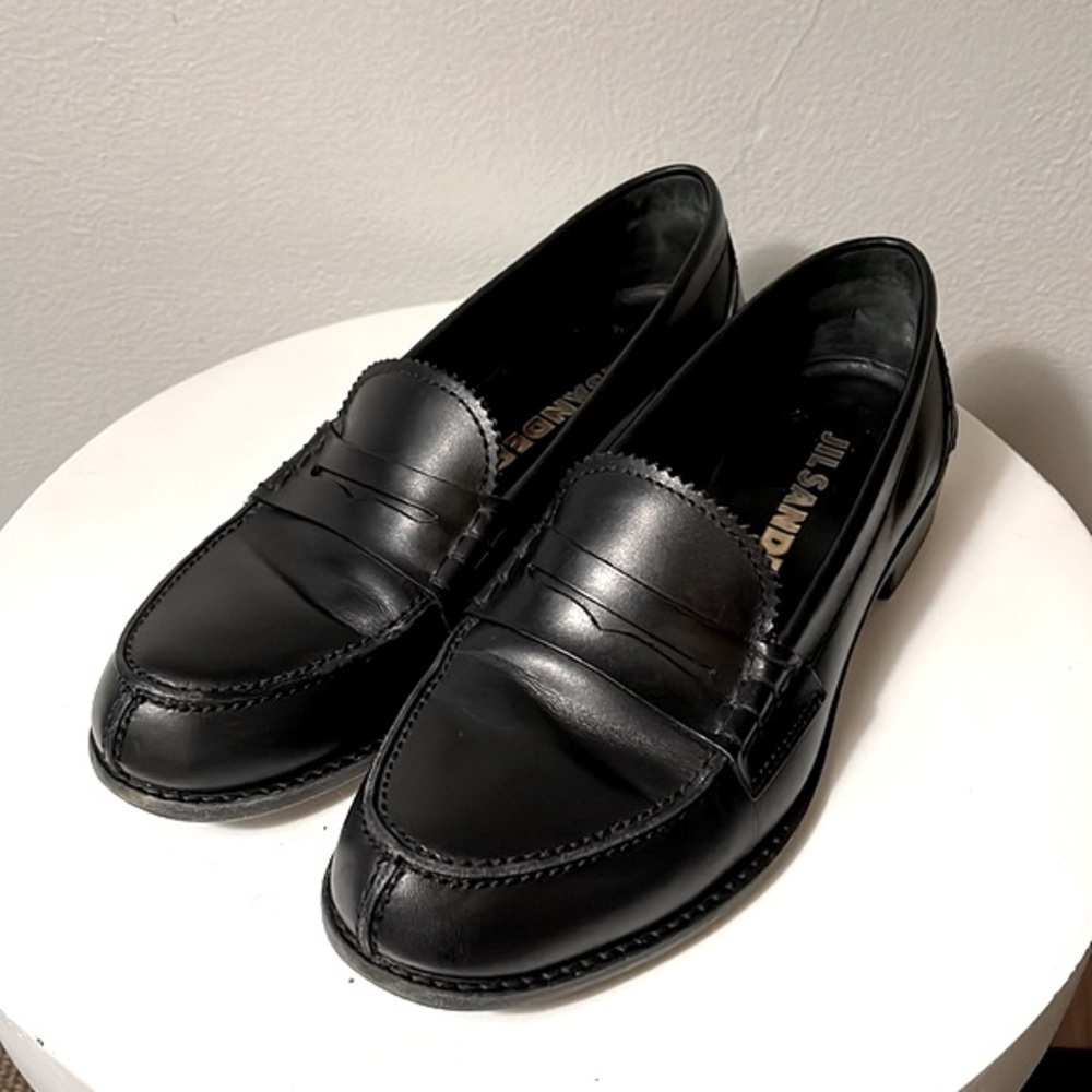 JIL SANDER Chunky Penny Loafers in Black Leather Made in Italy Size 36.5